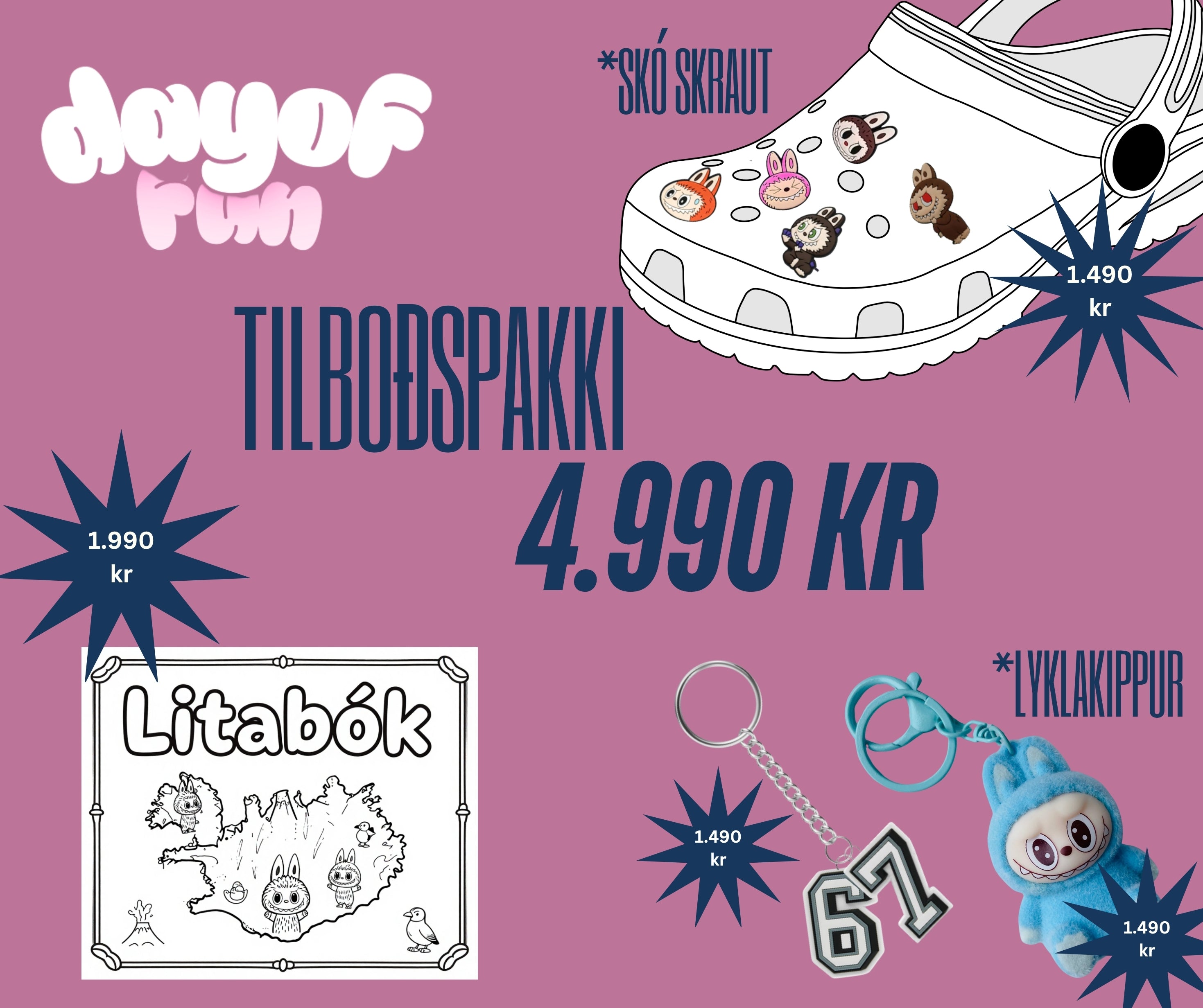 Lyklakippa -Labubu bleik